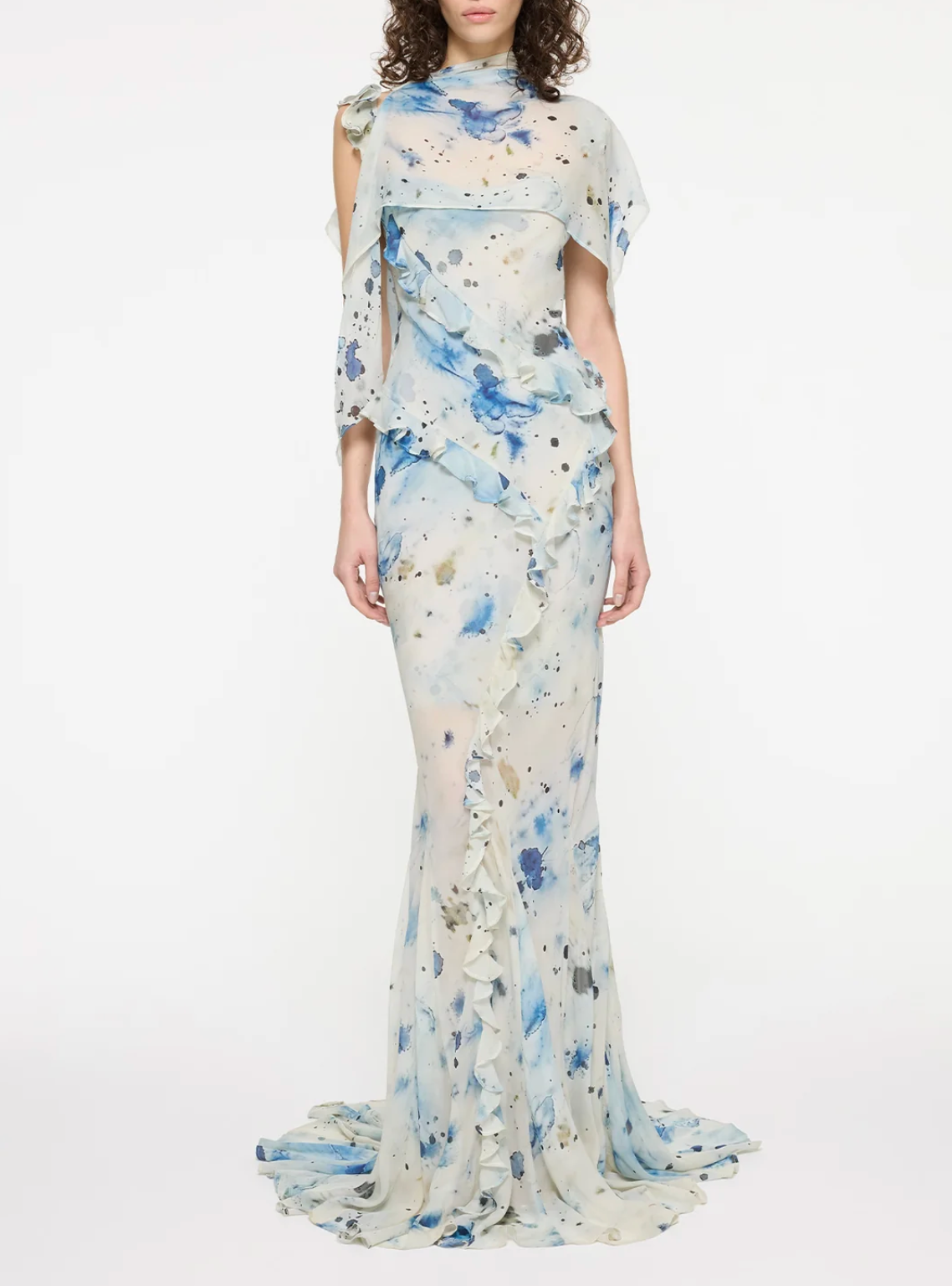 Paris Georgia Romantic Ruffle Dress in Raindrop Print