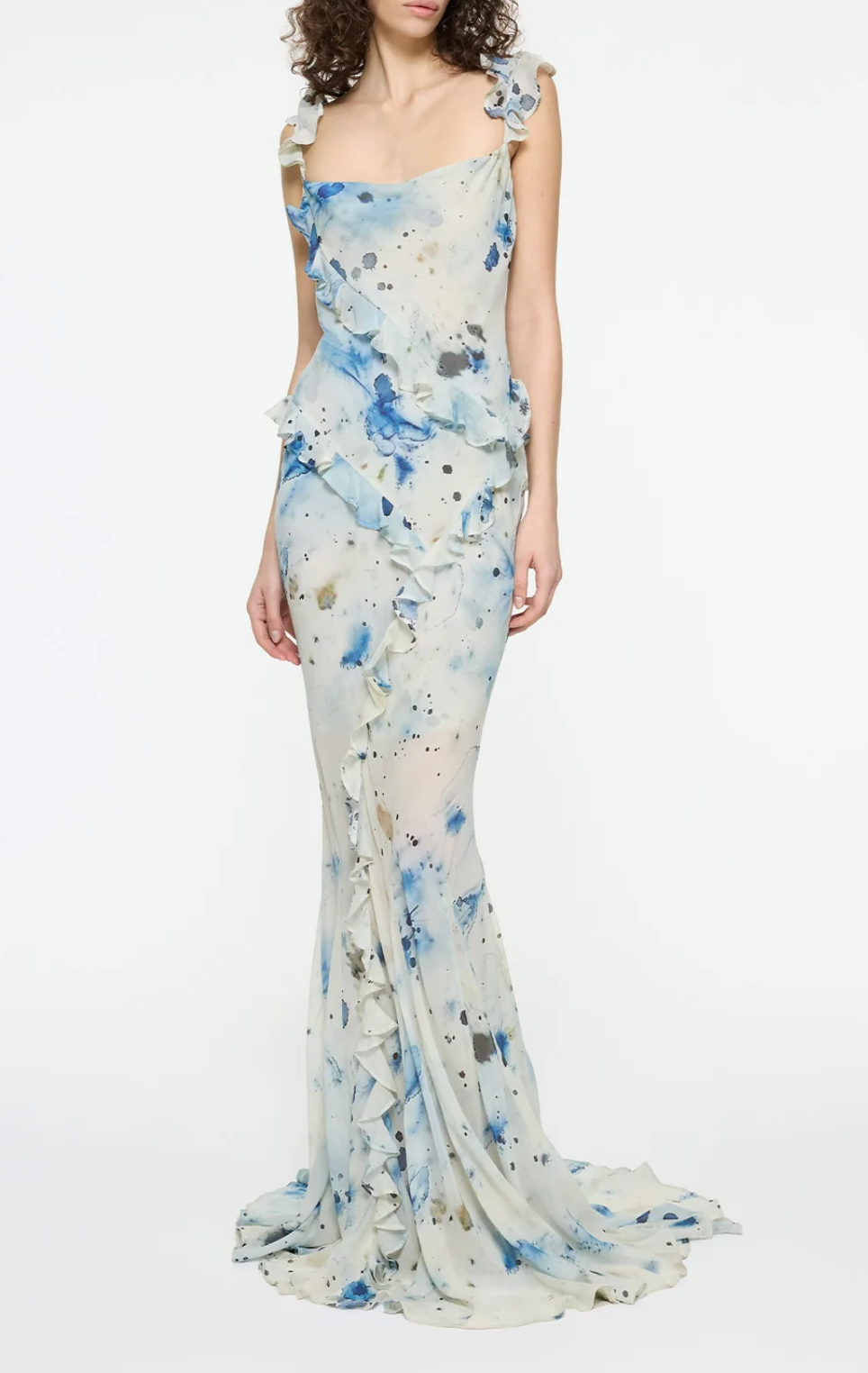 Paris Georgia Romantic Ruffle Dress in Raindrop Print