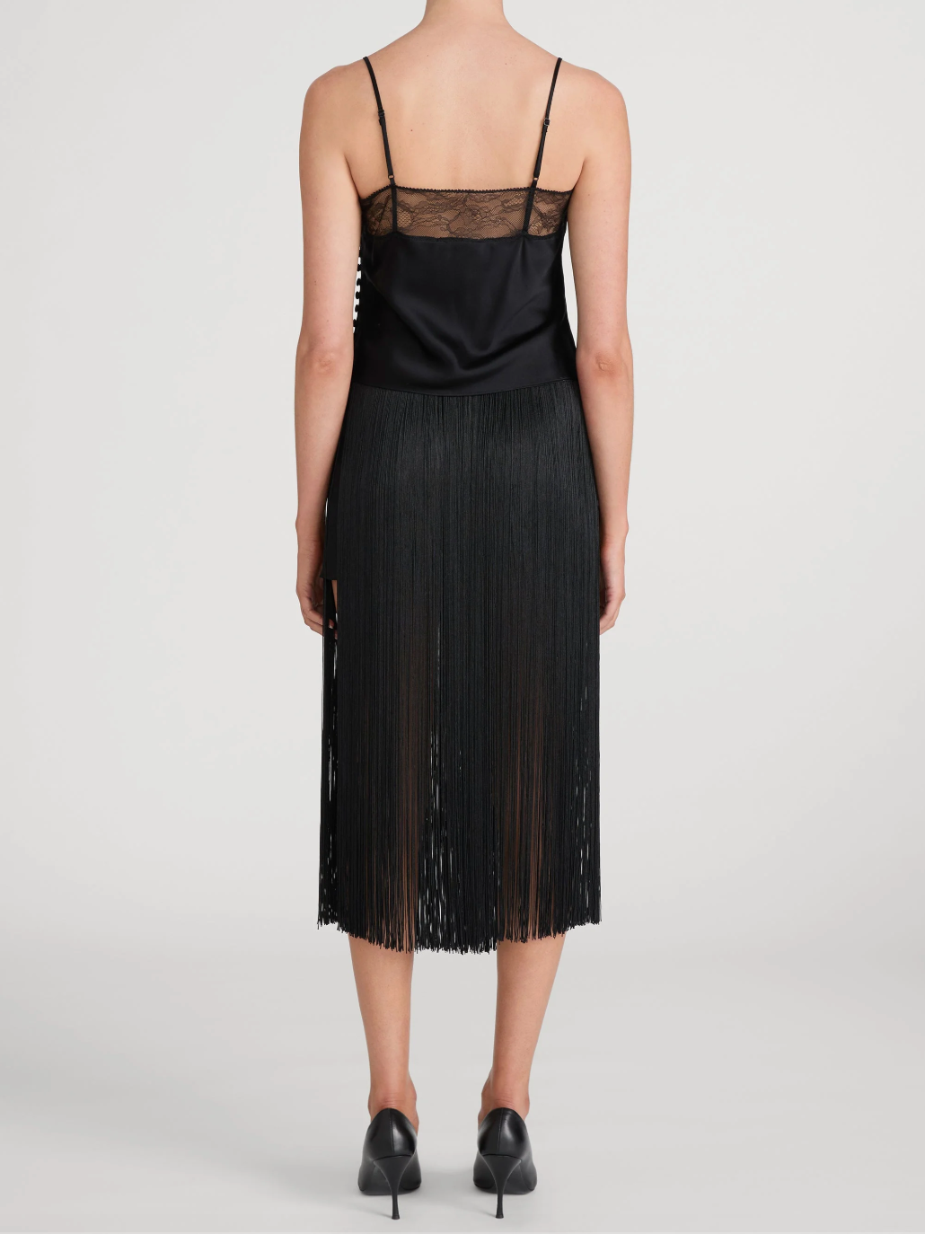 Frame Fringe Midi Skirt in Black