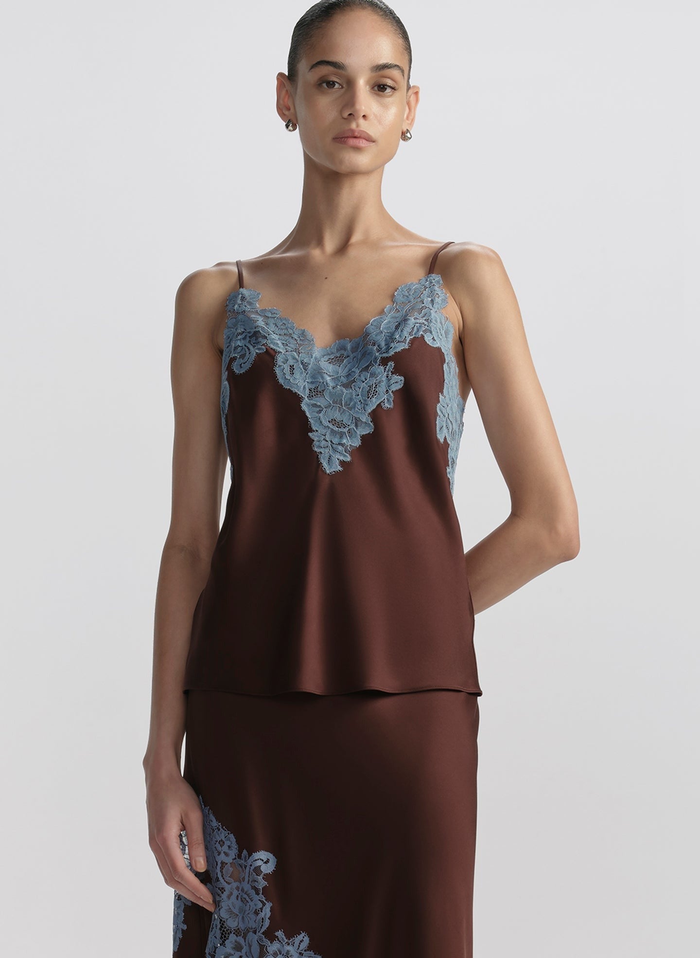 ALC Hana Satin and Lace Camisole Top in Ganache/French Blue