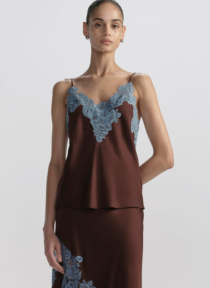 ALC Hana Satin and Lace Camisole Top in Ganache/French Blue