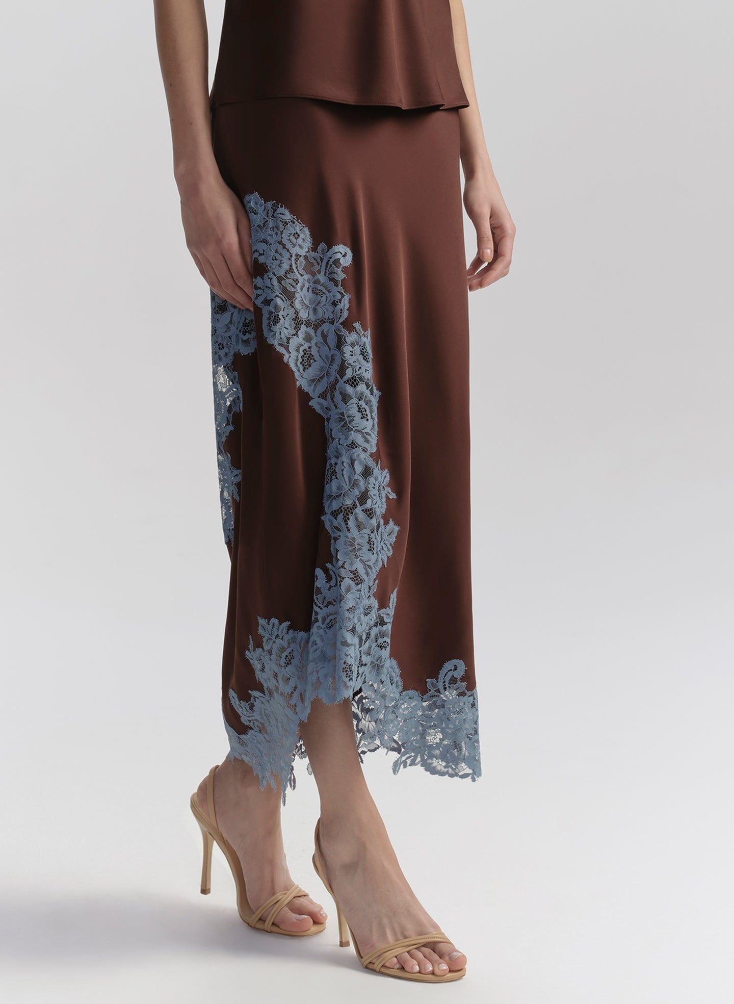 ALC Olivia Satin and Lace Midi Skirt in Ganache/French Blue