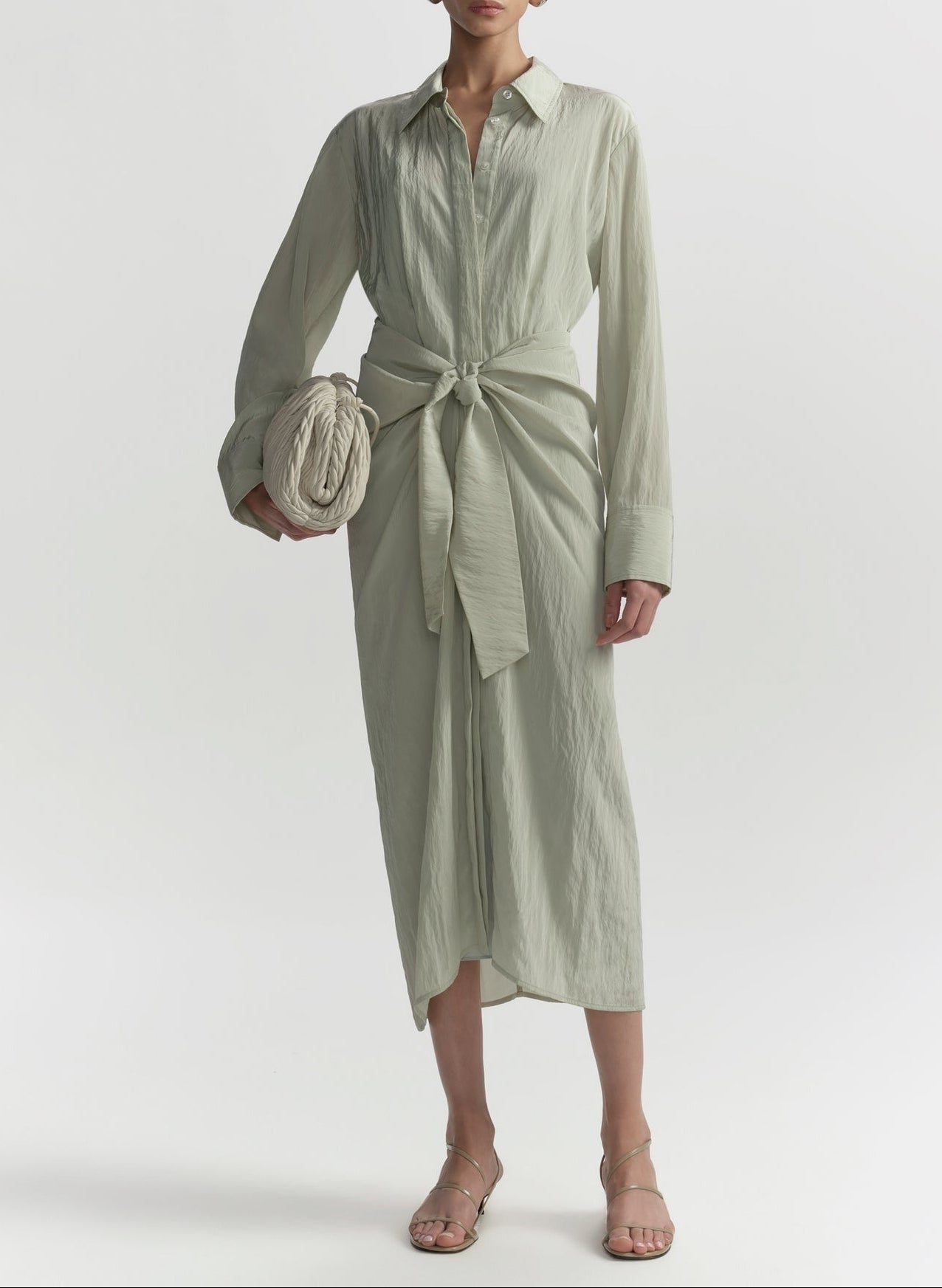 ALC Mila Washed Taffeta Midi Shirtdress in Spearmint