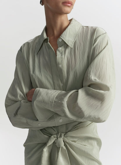 ALC Mila Washed Taffeta Midi Shirtdress in Spearmint