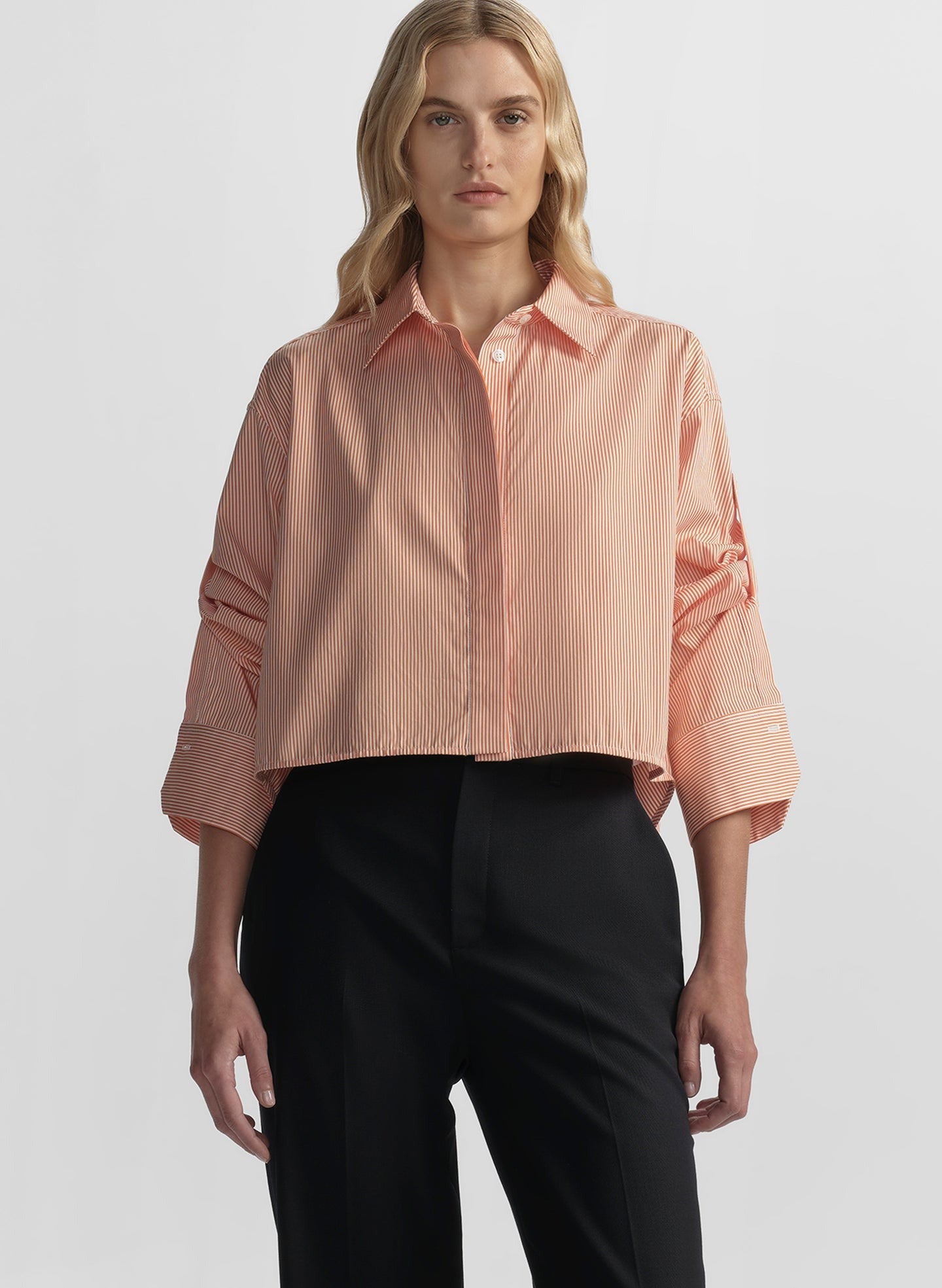 ALC Maude Cropped Cotton Stripe Shirt in Persimmon/White
