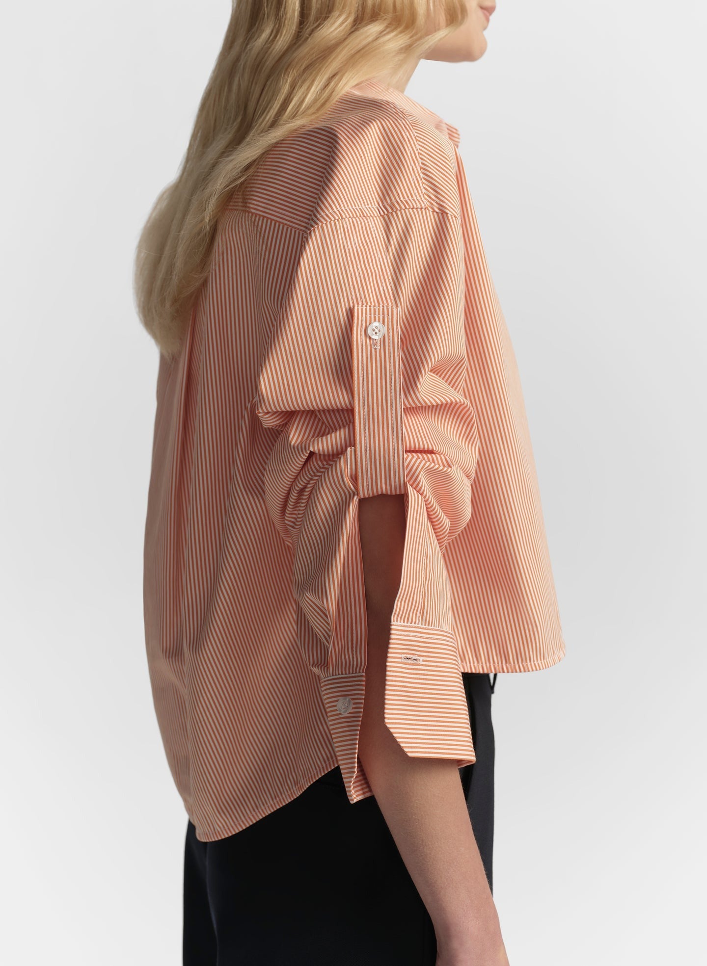ALC Maude Cropped Cotton Stripe Shirt in Persimmon/White