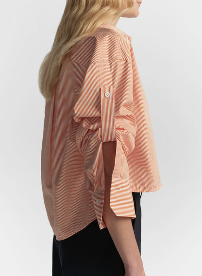 ALC Maude Cropped Cotton Stripe Shirt in Persimmon/White