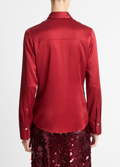 Vince Slim Fit Satin Shirt in Ruby Ink