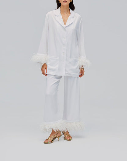 Sleeper Party Pajama Set w/ Detachable Feathers in White