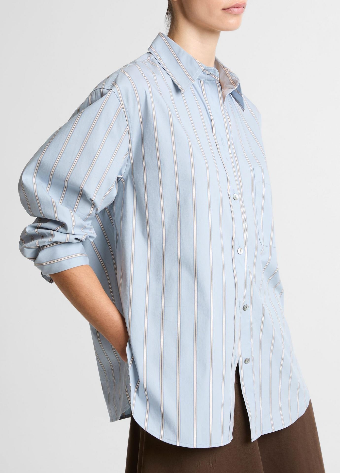Vince Striped Cotton-Blend Button-Front Shirt in Del Mar Multi