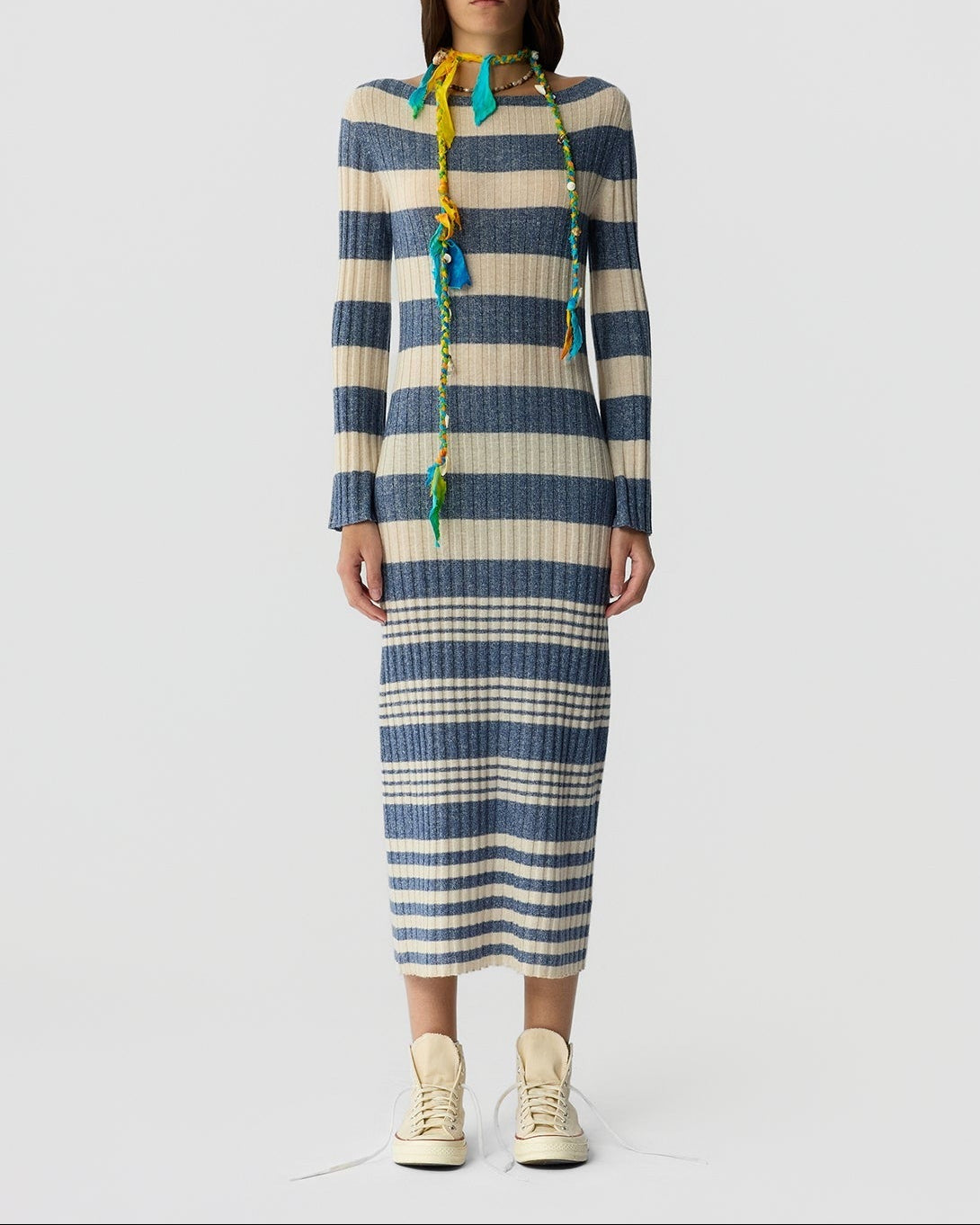 Guest in Residence Striped Rib Dress in Navy/Cream