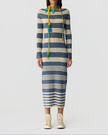 Guest in Residence Striped Rib Dress in Navy/Cream
