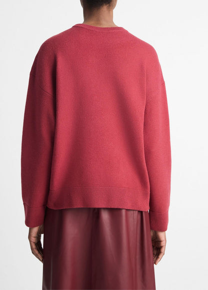 Vince Structured Wool-Blend Pullover Sweater in Raspberry