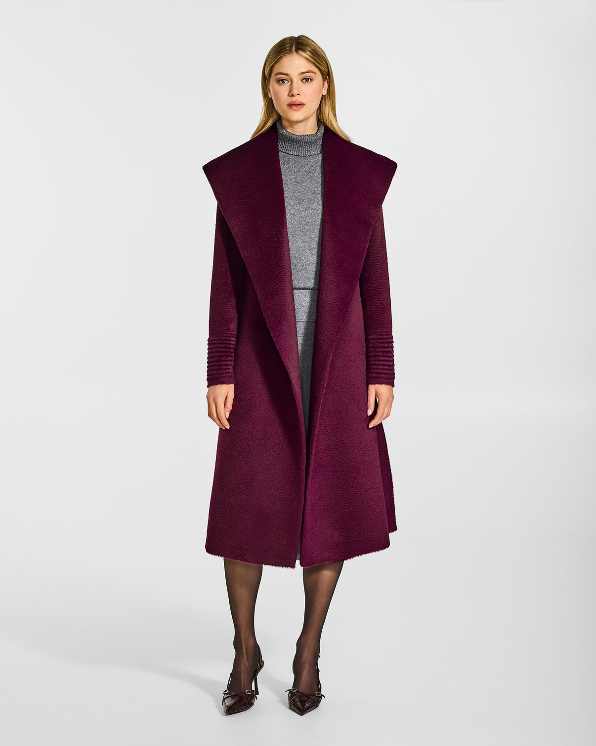 Sentaler Suri Alpaca Long Shawl Collar Wrap Coat in Cherry Lacquer