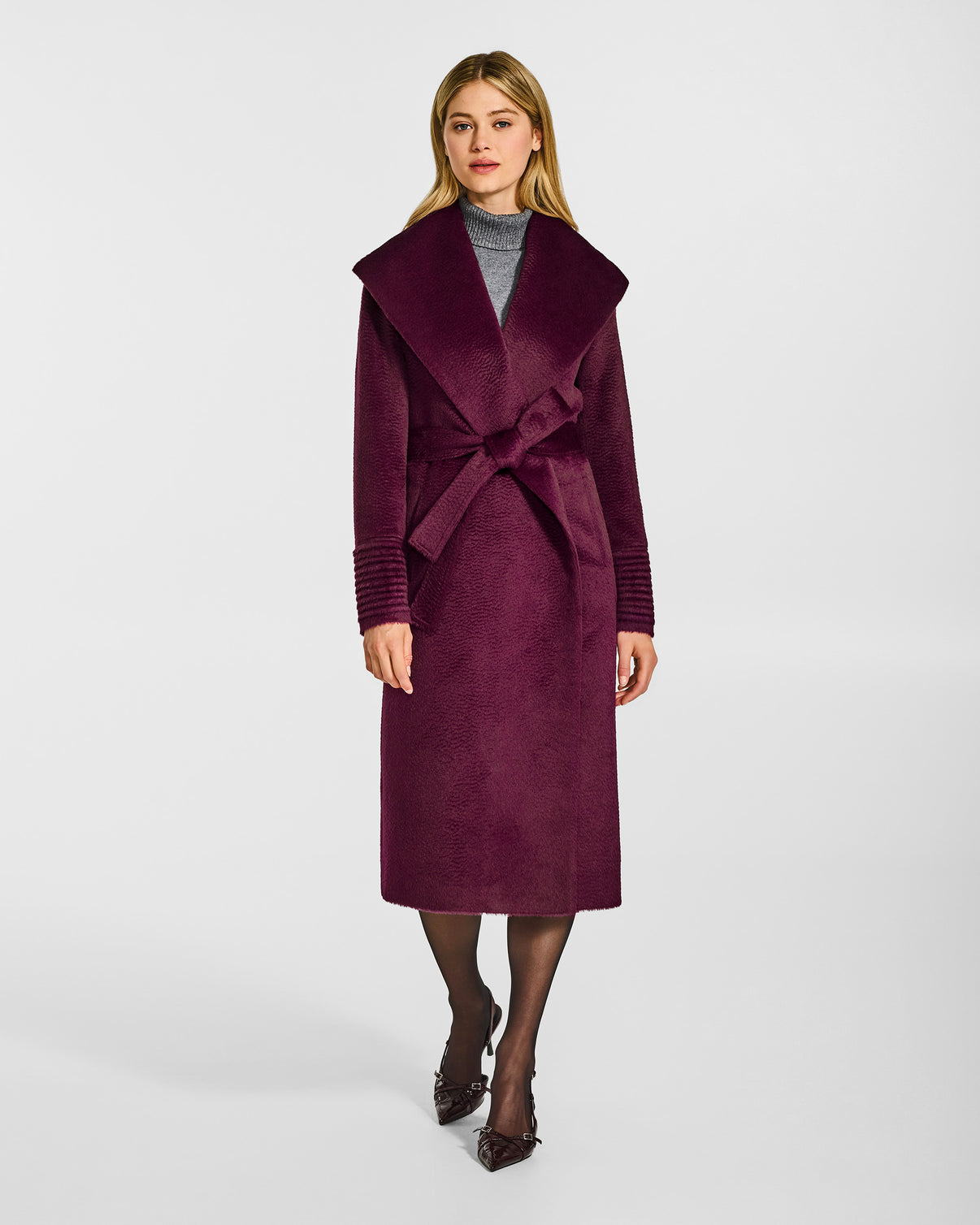 Sentaler Suri Alpaca Long Shawl Collar Wrap Coat in Cherry Lacquer