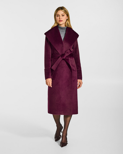 Sentaler Suri Alpaca Long Shawl Collar Wrap Coat in Cherry Lacquer