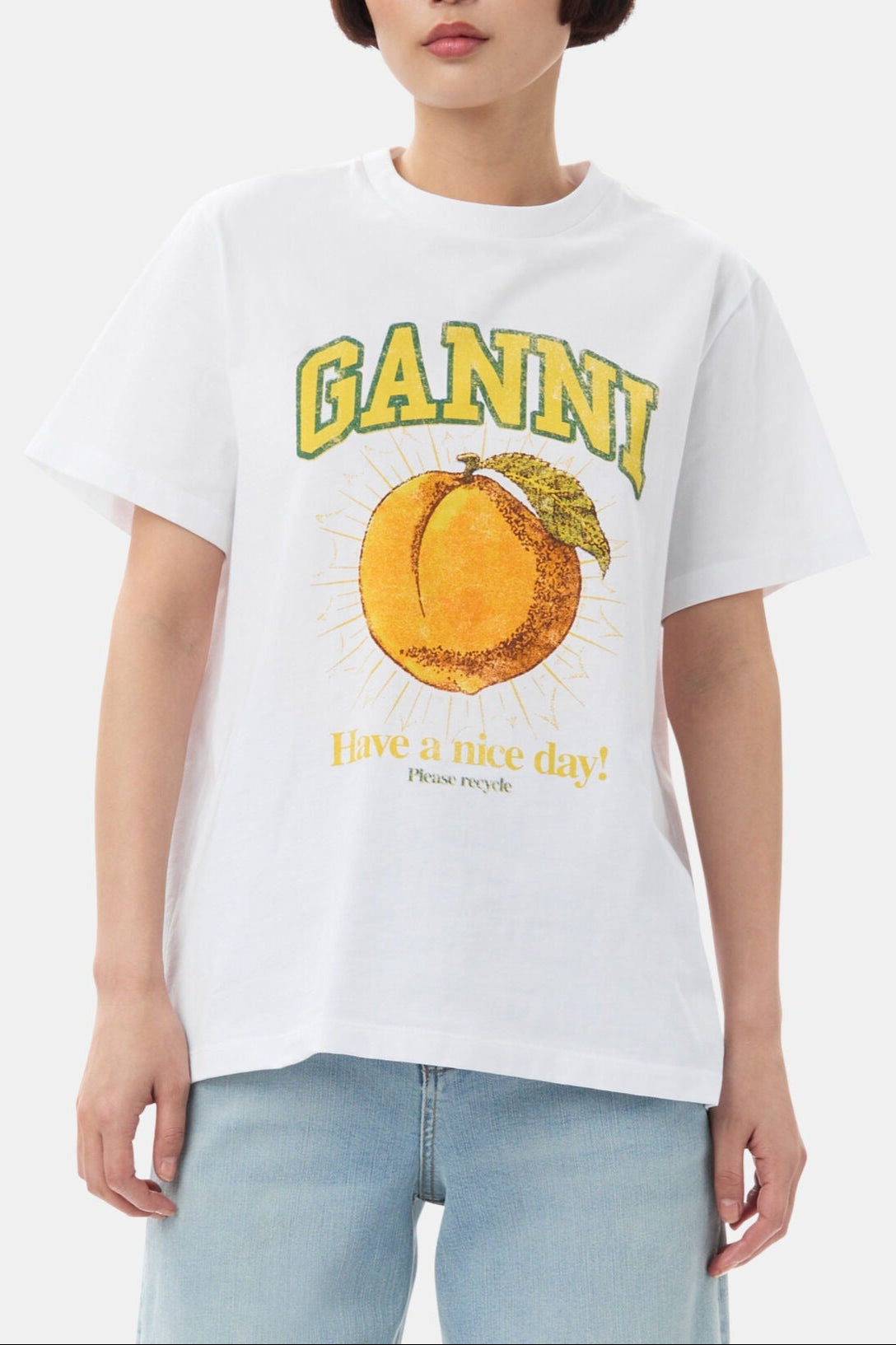 Ganni Basic Jersey Peach Relaxed T-Shirt in Bright White
