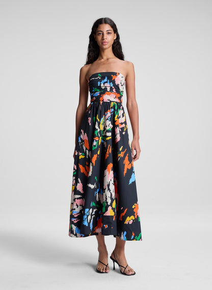 A.L.C. Tate Strapless Printed Midi Dress in Black Multi