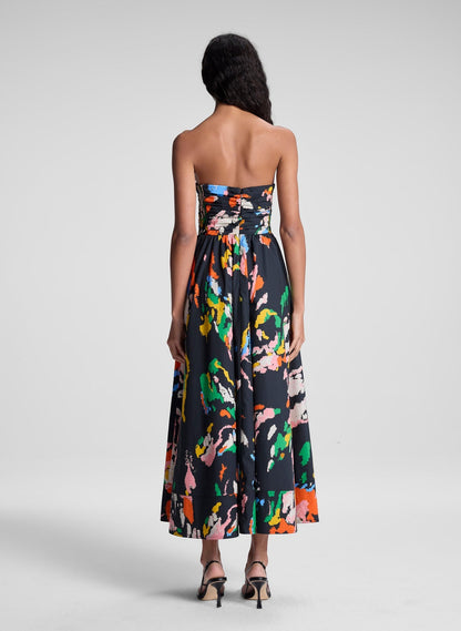 A.L.C. Tate Strapless Printed Midi Dress in Black Multi