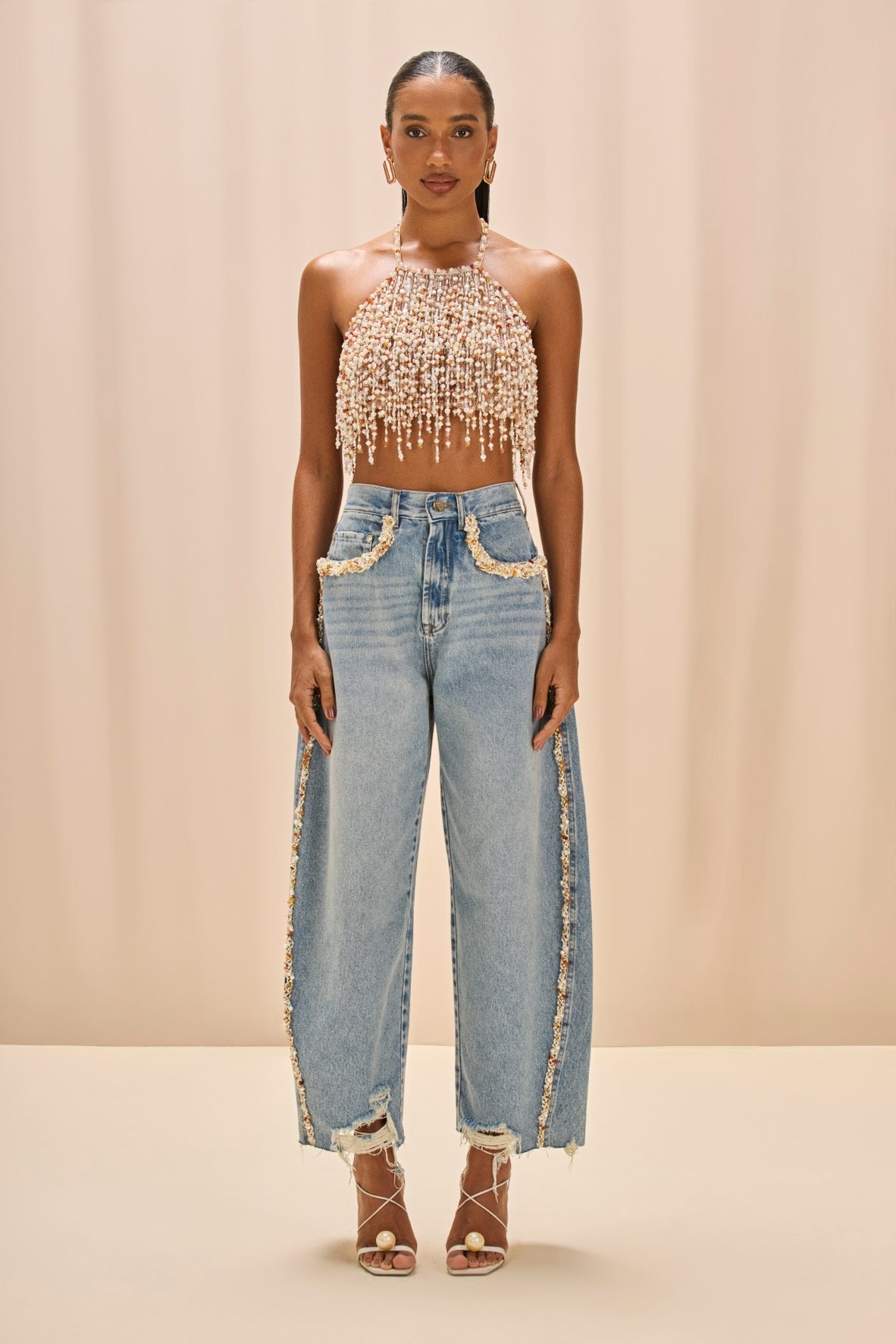 Camila Coelho Beaded Denim Pant