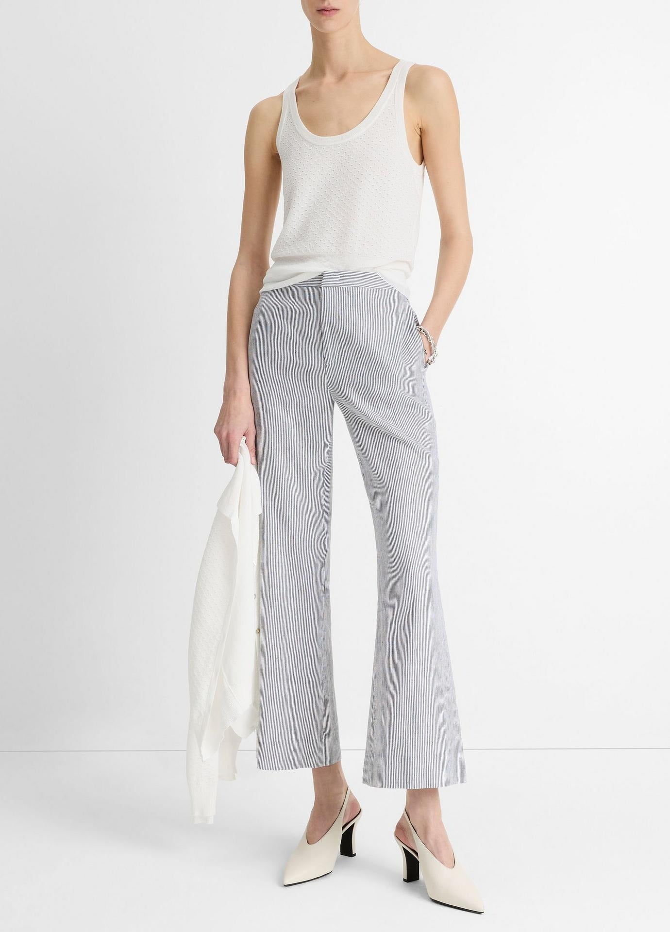 Vince Low Rise Ticking Striped Crop Flare Trouser in Iris Slate/Off White
