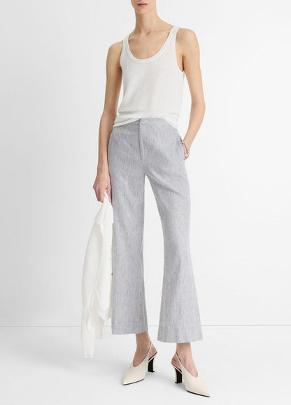 Vince Low Rise Ticking Striped Crop Flare Trouser in Iris Slate/Off White