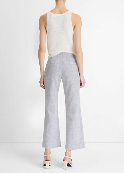 Vince Low Rise Ticking Striped Crop Flare Trouser in Iris Slate/Off White