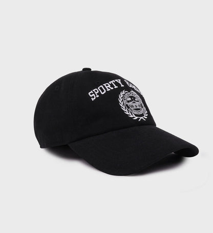 Sporty & Rich Varsity Crest Embroidered Hat in Faded Black