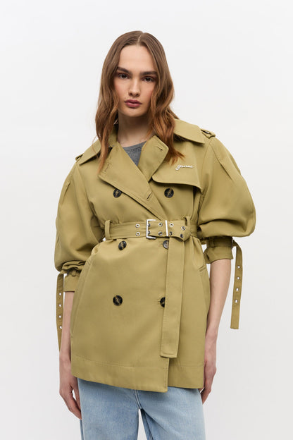 Ganni Beige Heavy Twill Midi Trench Coat in Boa