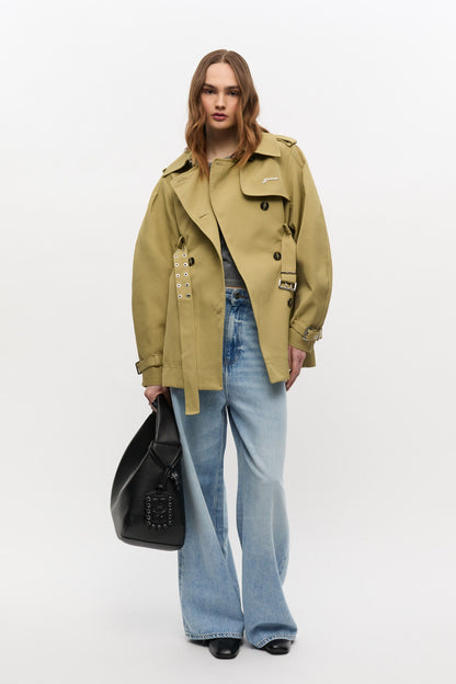 Ganni Beige Heavy Twill Midi Trench Coat in Boa