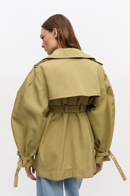 Ganni Beige Heavy Twill Midi Trench Coat in Boa