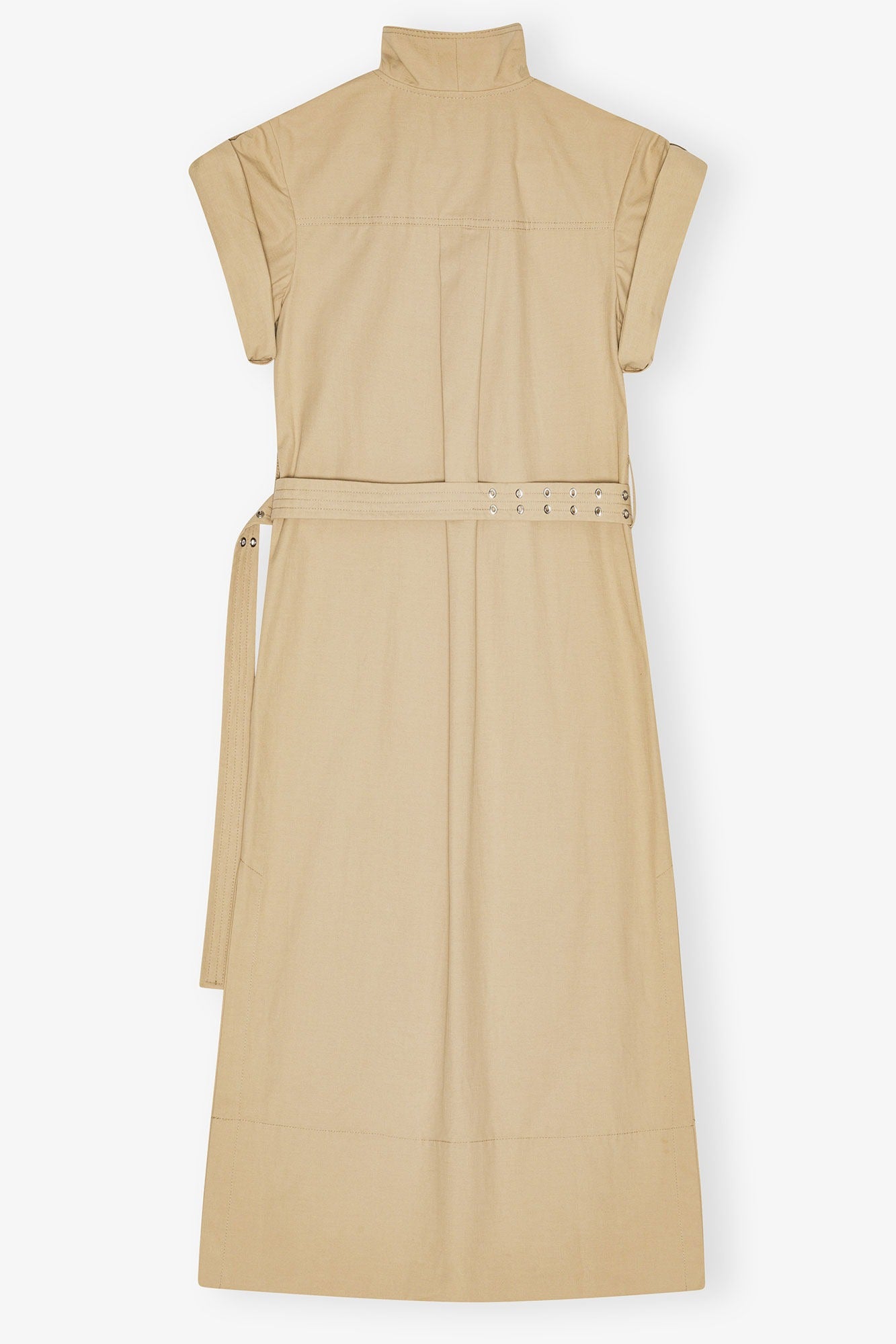 Ganni Classic Summer Suiting Cowl Neck Dress in Pale Khaki