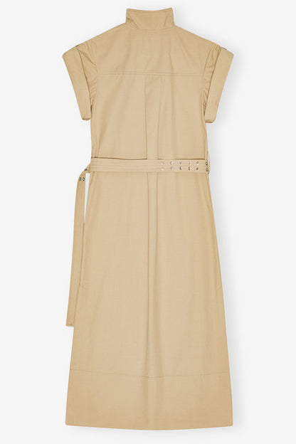 Ganni Classic Summer Suiting Cowl Neck Dress in Pale Khaki