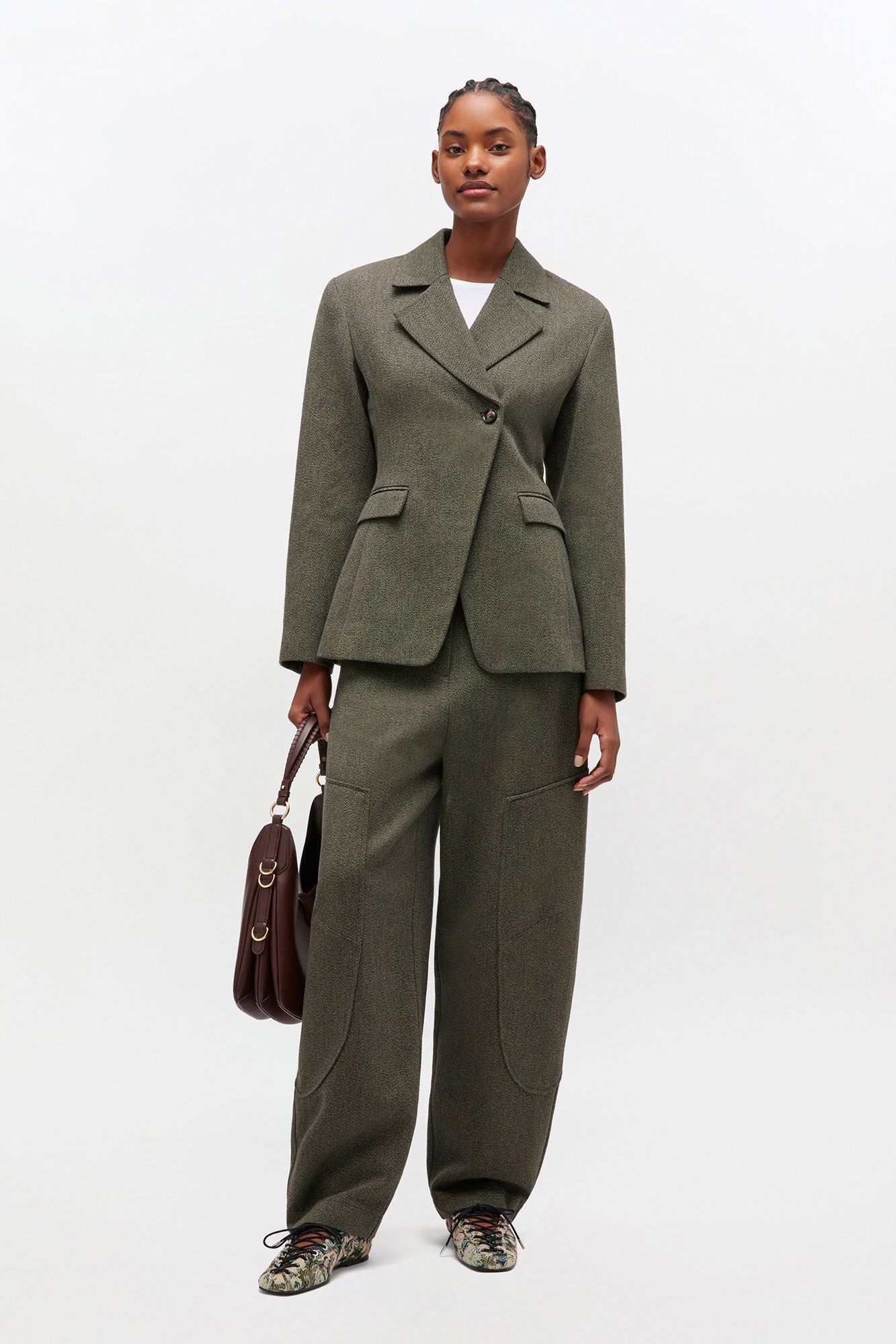 Ganni Mouline Suiting Curved Pants in Forest Night