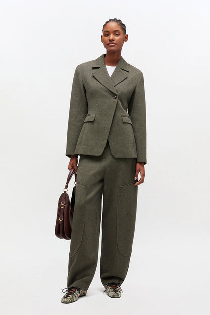 Ganni Mouline Suiting Curved Pants in Forest Night