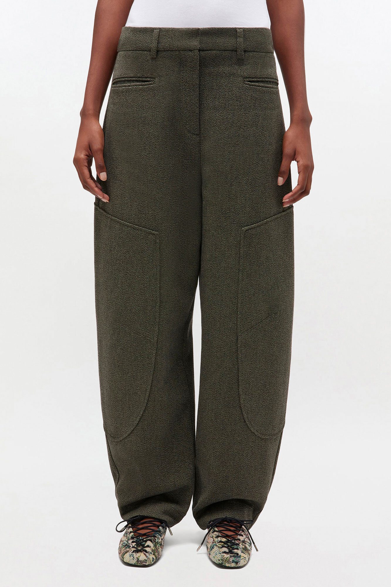 Ganni Mouline Suiting Curved Pants in Forest Night