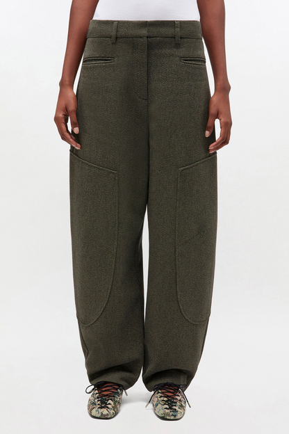Ganni Mouline Suiting Curved Pants in Forest Night