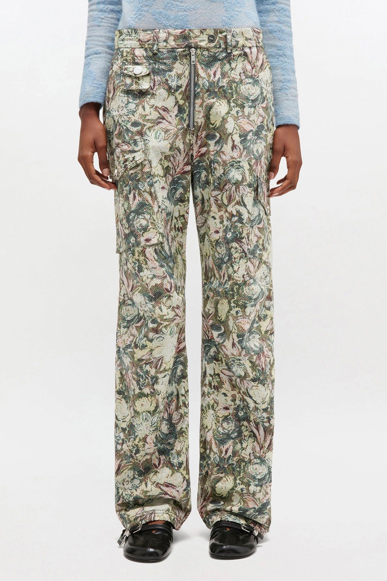 Ganni Printed Stretched Cotton Pants in Jadeite