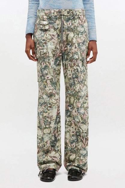 Ganni Printed Stretched Cotton Pants in Jadeite