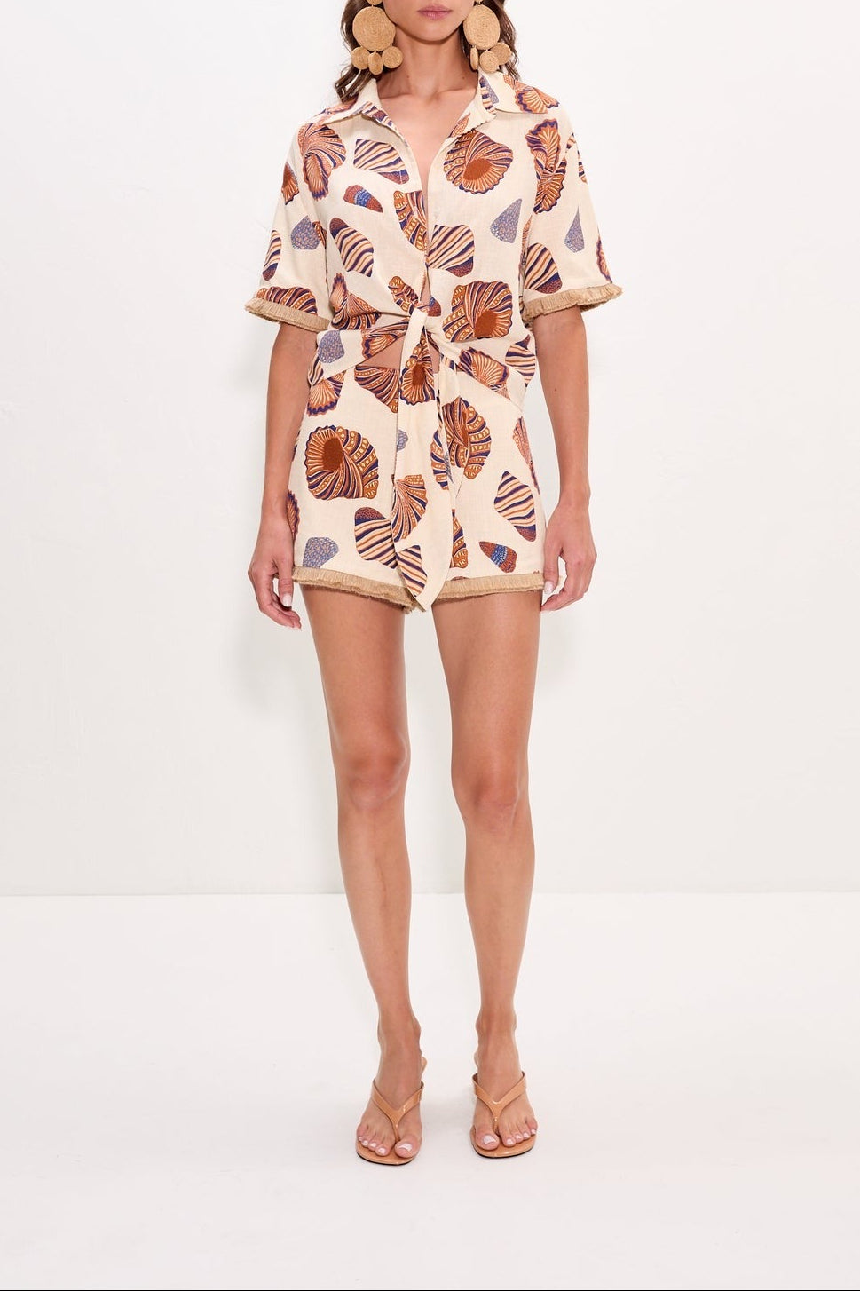 Simon Miller Eva Linen Fringe Tie Top in Natural Shell