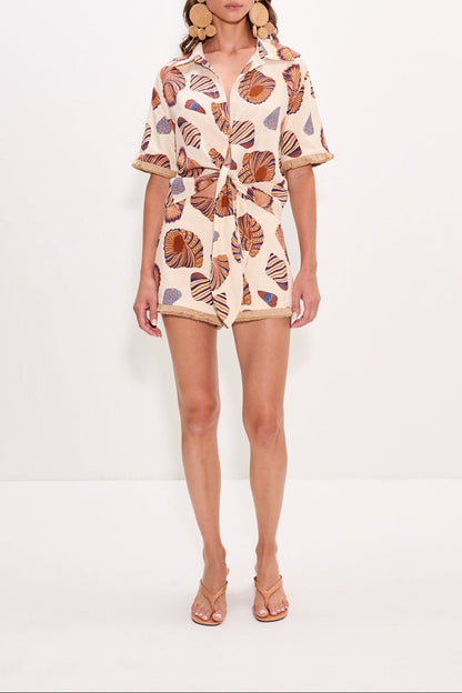 Simon Miller Eva Linen Fringe Tie Top in Natural Shell