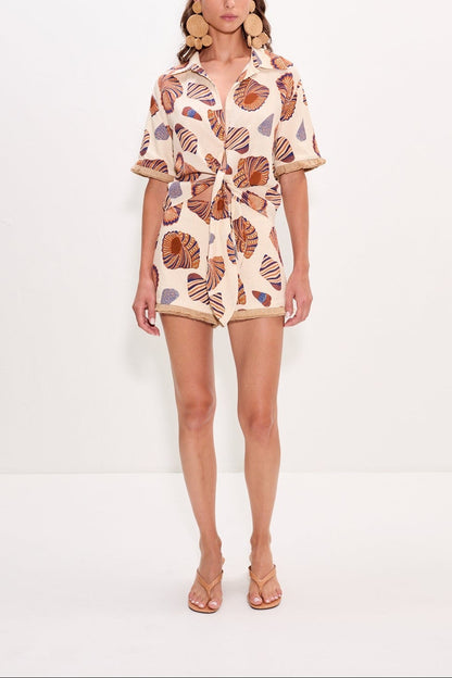 Simon Miller Mina Linen Fringe Short in Natural Shell