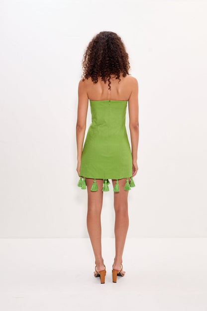 Simon Miller Freya Linen Tassel Mini Dress in Matcha