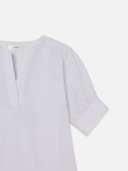 Frame V-Neck Popover in Steel Blue Multi