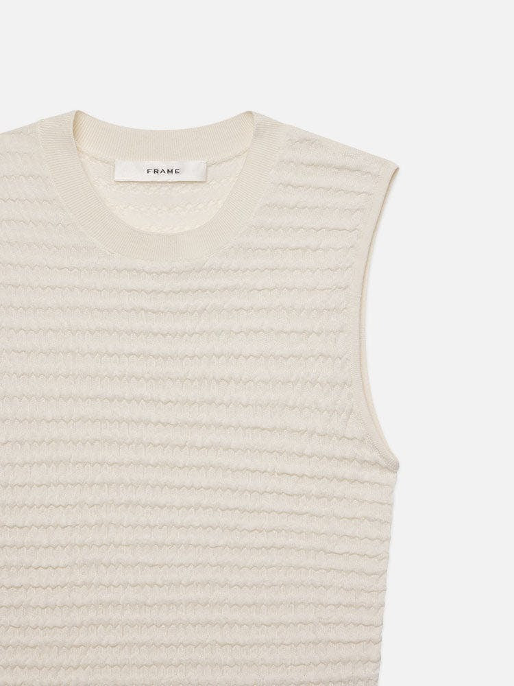 Frame Smocked Sleeveless Crewneck in White