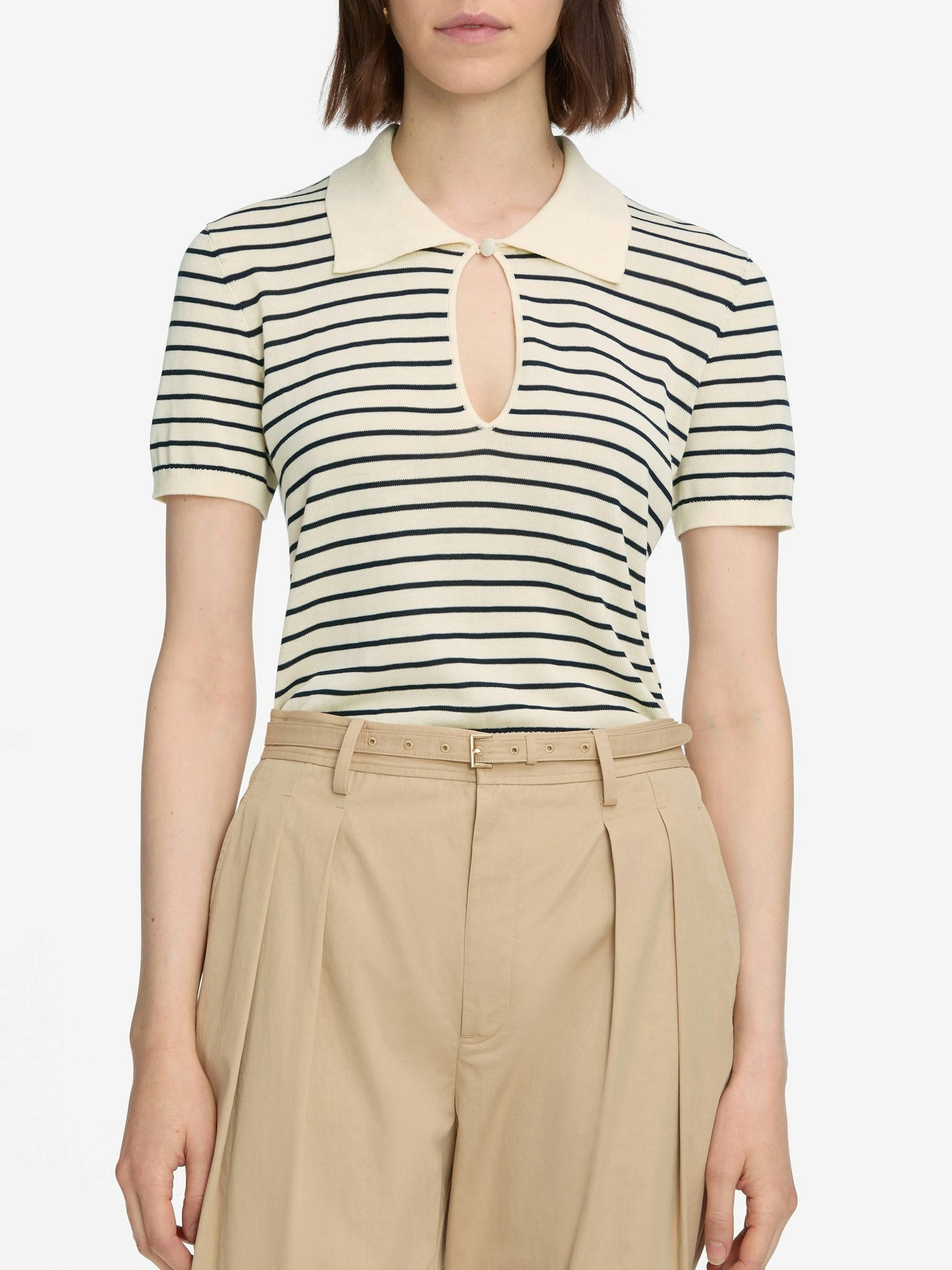 Frame Keyhole Polo in Cream Multi