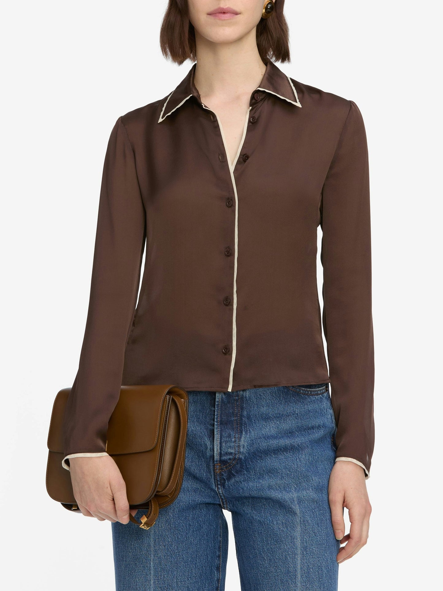 Frame Slim Essential Shirt in Coffee Multi