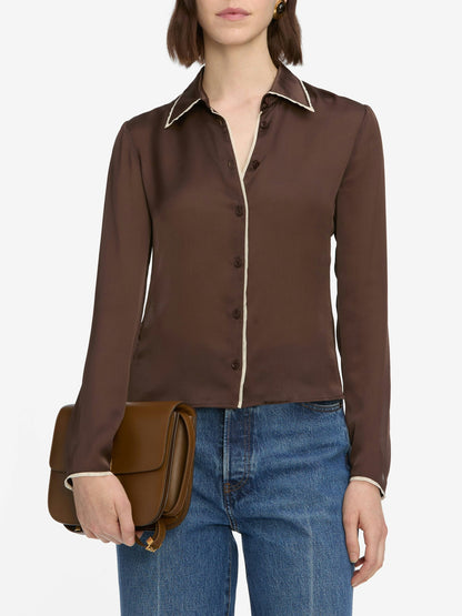 Frame Slim Essential Shirt in Coffee Multi