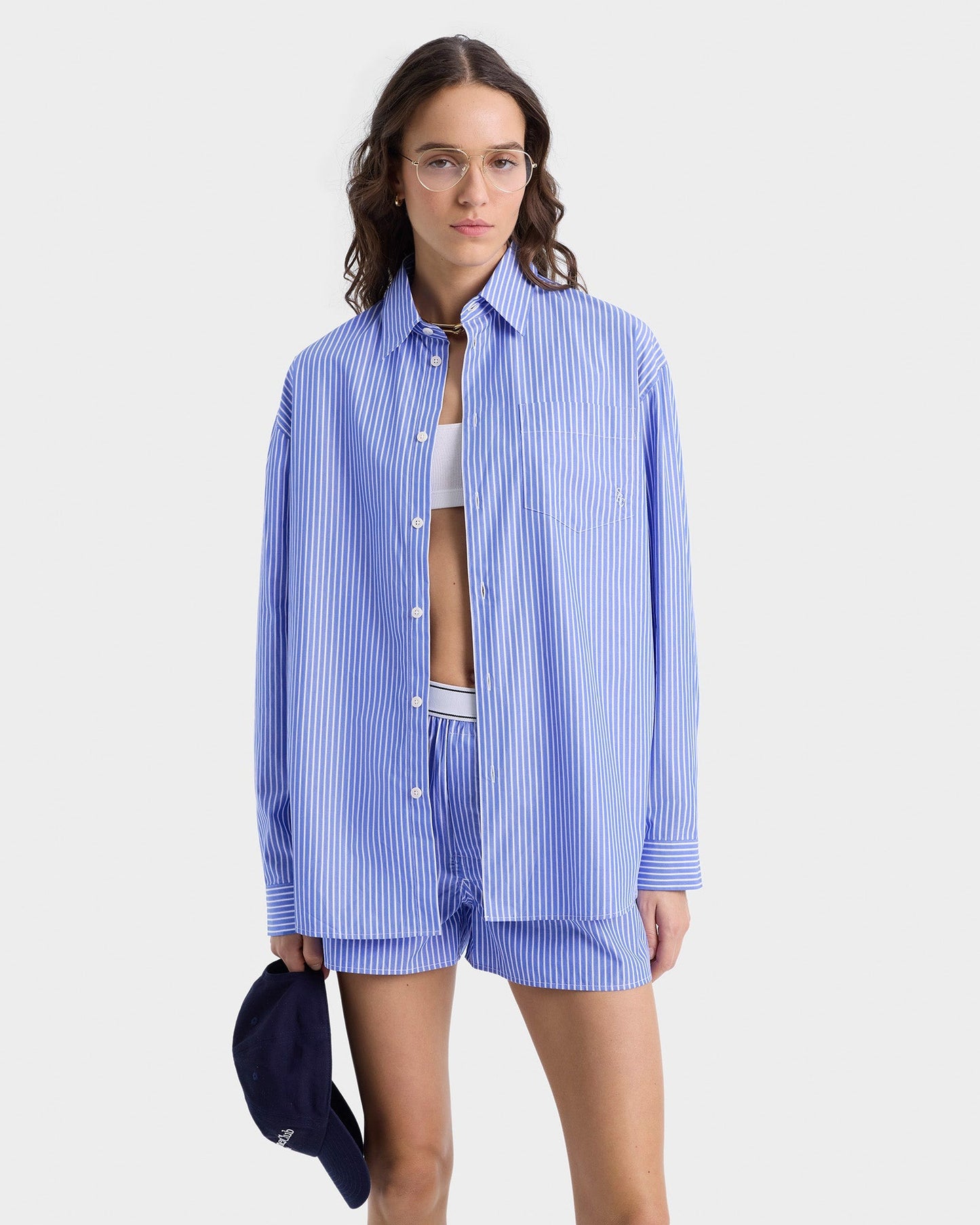 Sporty & Rich SRC Oversized Shirt in Blue Striped