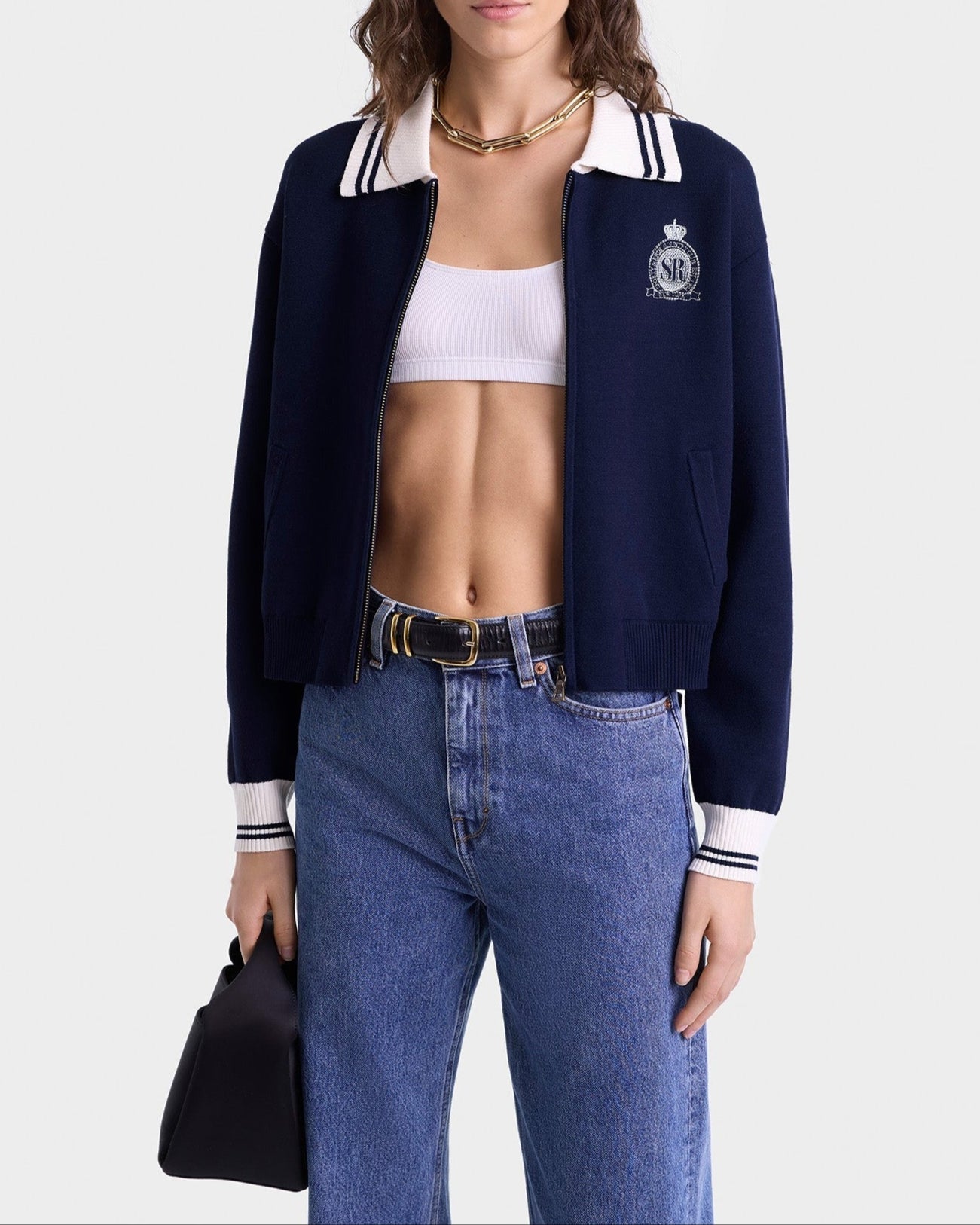 Sporty & Rich Royal Club Zipped Cardigan in Dark Navy